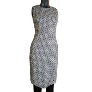 Calvin Klein Sleeveless Sheath Dress Size 2 Black Ivory Geometric Stretch